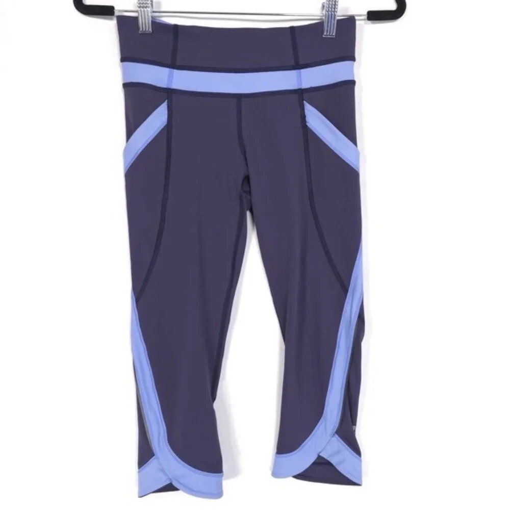Lululemon Women's Leggings Size 4 Chase Me Crop II Cadet Blue Navy‎ Lullaby
